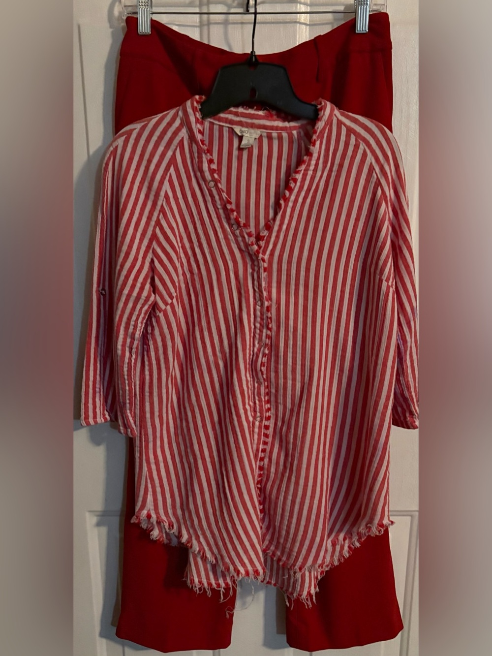 Cato Red & White Striped Button-Front Tunic Small & Josephine Red Slacks 10P